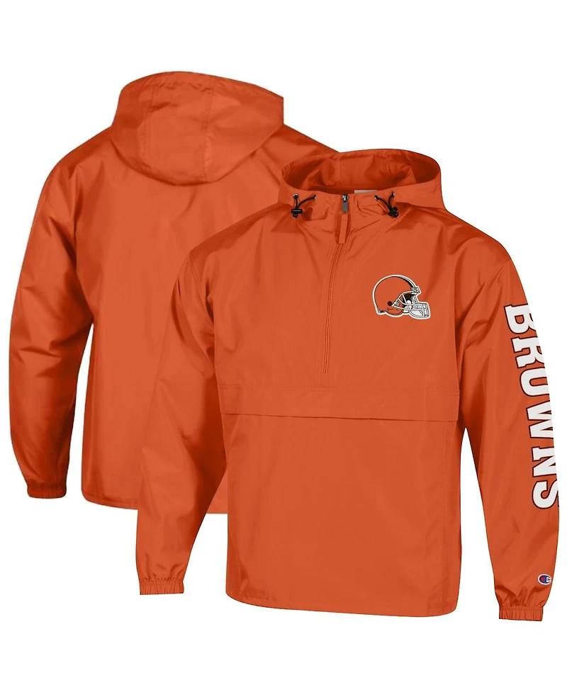 Champion Men's Orange Cleveland Browns Packable Hooded Windbreaker Half-Zip Jacket