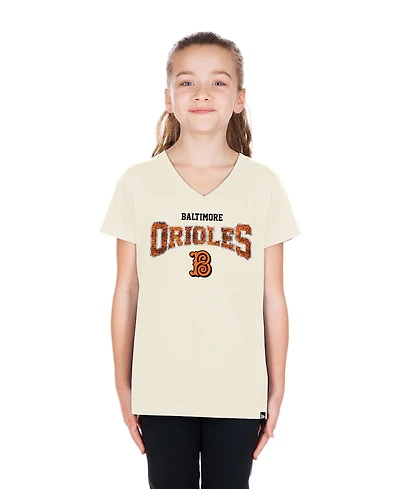 New Era Big Girls Cream Baltimore Orioles 2026 City Connect Flip Sequin V-Neck T-Shirt