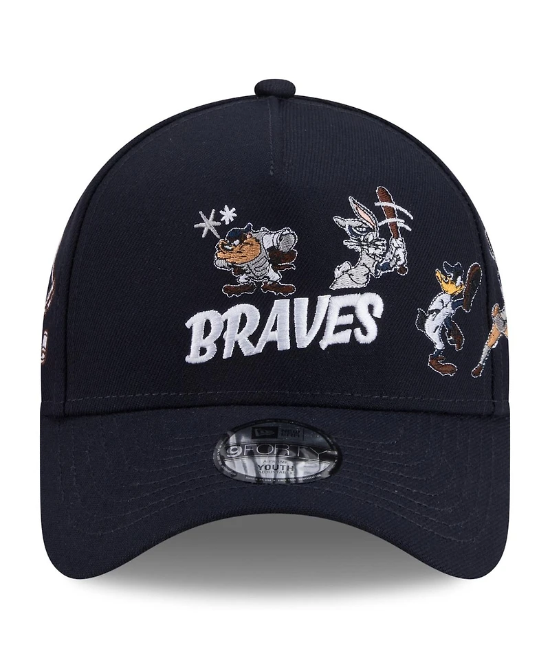 New Era Big Boys and Girls Navy Atlanta Braves Looney Tunes A-Frame 9FORTY Adjustable Hat
