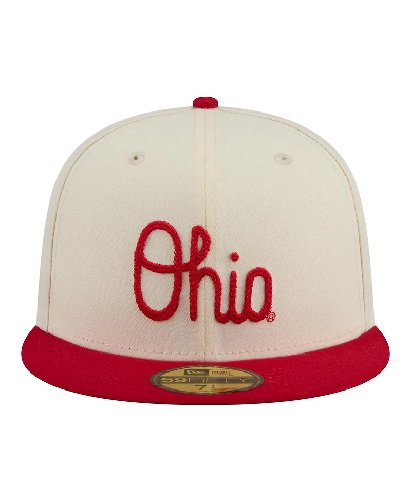 New Era Men's Cream/Scarlet Ohio State Buckeyes Two-Tone Script 59FIFTY Fitted Hat