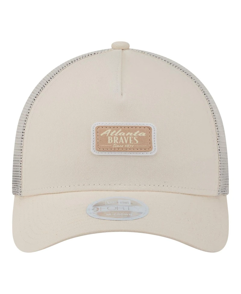 New Era Women's Light Beige Atlanta Braves Tonal Patch 9FORTY M-Crown A-Frame Trucker Adjustable Hat