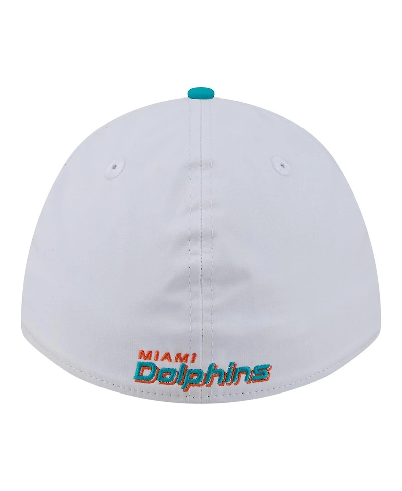 New Era Men's White/Aqua Miami Dolphins Patch 39THIRTY A-Frame M-Crown Perforated Flex Hat