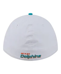 New Era Men's White/Aqua Miami Dolphins Patch 39THIRTY A-Frame M-Crown Perforated Flex Hat