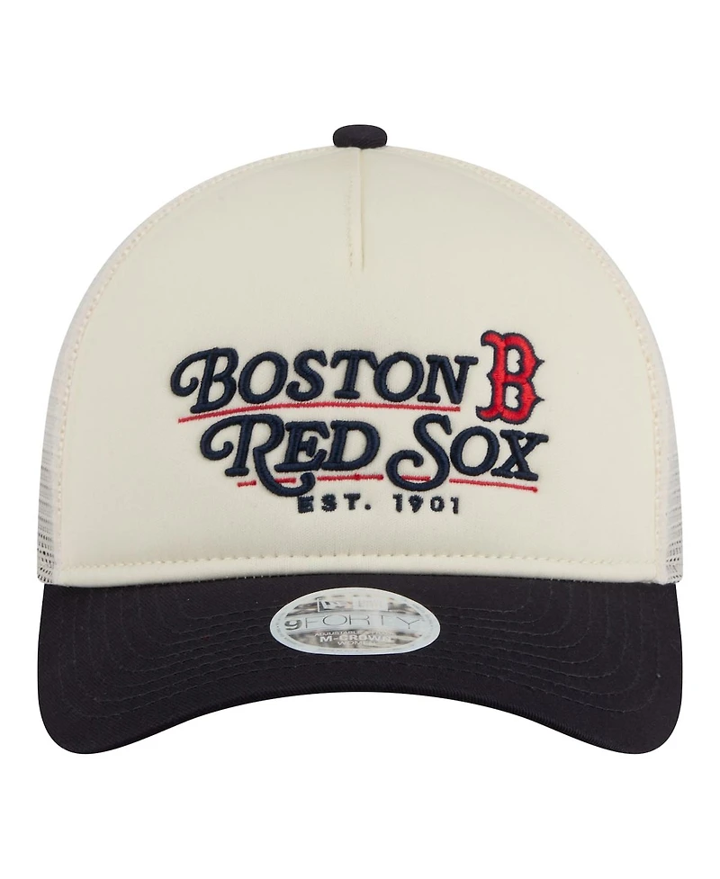 New Era Women's Light Beige/Navy Boston Red Sox Retro 9FORTY M-Crown A-Frame Trucker Adjustable Hat