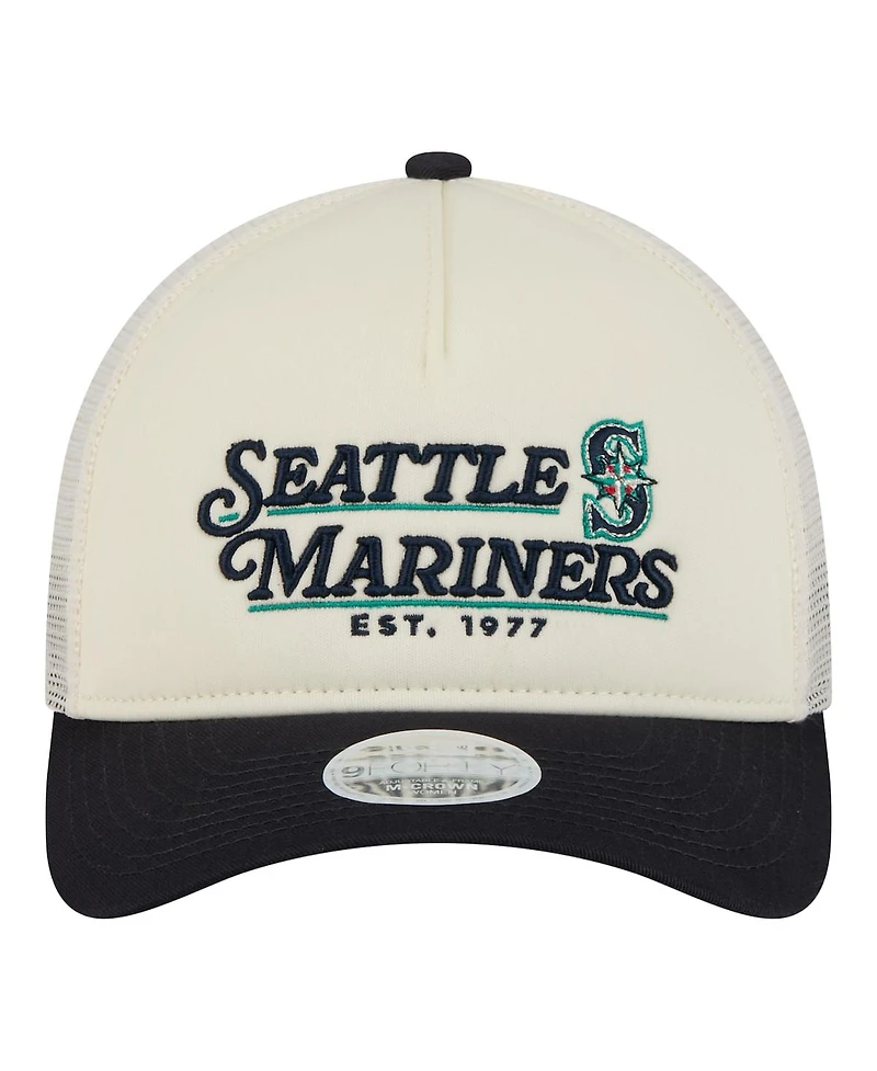 New Era Women's Light Beige/Navy Seattle Mariners Retro 9FORTY M-Crown A-Frame Trucker Adjustable Hat