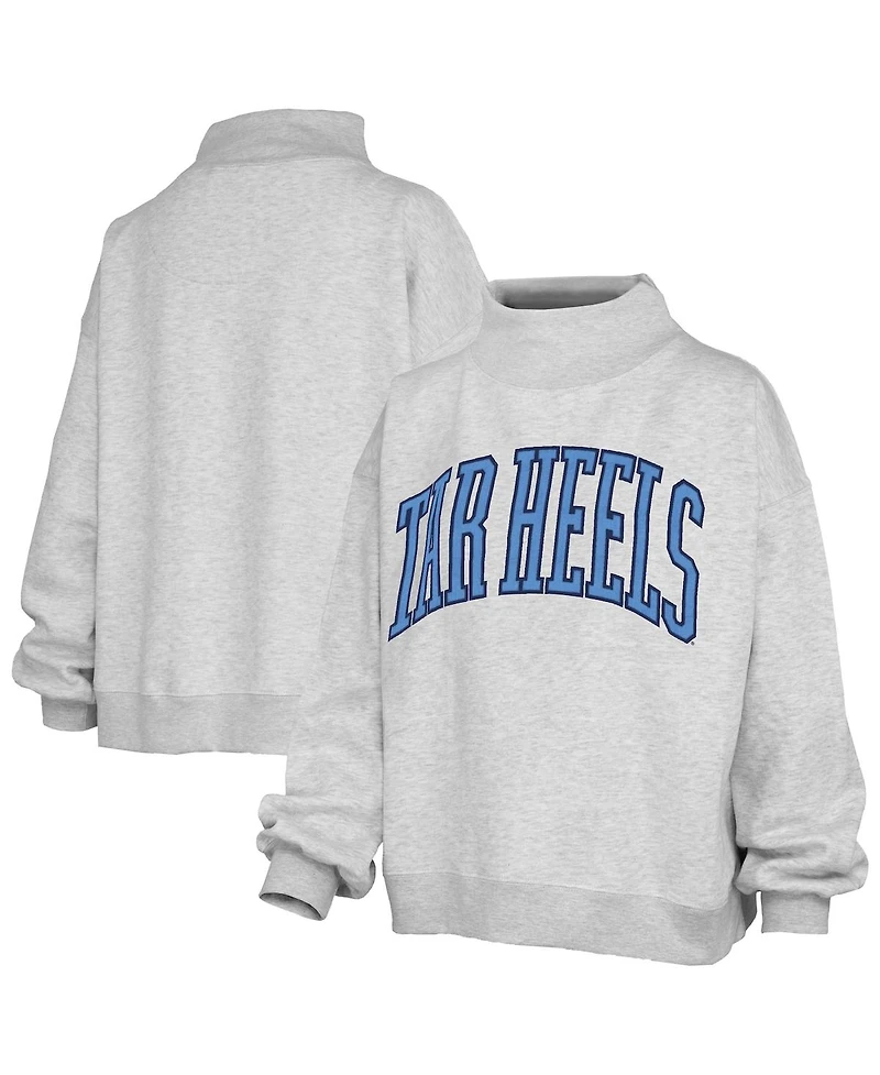 Pressbox Women's Heather Gray North Carolina Tar Heels Oversized Nelson Mock Neck Sweatshirt