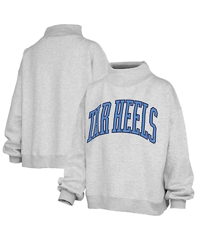 Pressbox Women's Heather Gray North Carolina Tar Heels Oversized Nelson Mock Neck Sweatshirt