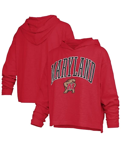Pressbox Women's Red Maryland Terrapins Nelson Arch Over Logo Long Sleeve Hooded Slub T-Shirt