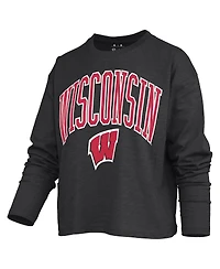 Pressbox Women's Black Wisconsin Badgers Motley Boxy Waist-Length Long Sleeve T-Shirt