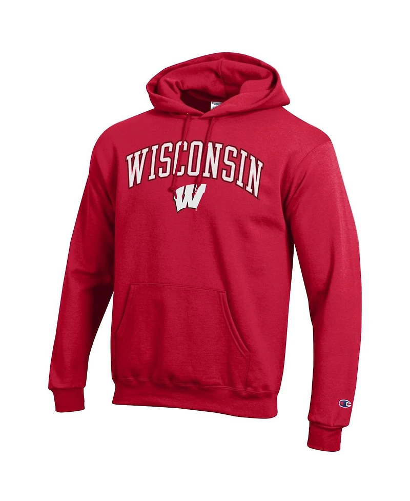 Champion Men's  Red Wisconsin Badgers Arched Logo Fleece Pullover Hoodie
