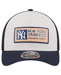 New Era Men's Stone/Navy New York Yankees Text A-Frame Trucker 9FORTY Hat