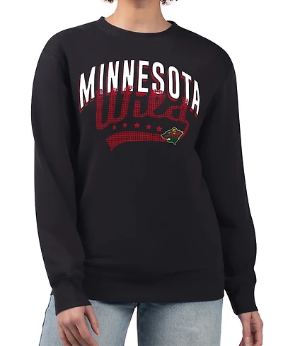G-iii 4Her by Carl Banks Women's Black Minnesota Wild Filigree Team Graphic Fleece Pullover Sweatshirt