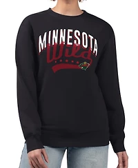 G-iii 4Her by Carl Banks Women's Black Minnesota Wild Filigree Team Graphic Fleece Pullover Sweatshirt