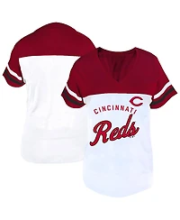 Fanatics Women's White/Red Cincinnati Reds Plus Size Two-Stripe V-Neck T-Shirt