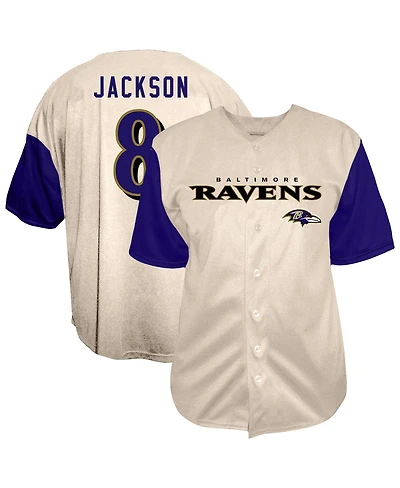 Fanatics Men's Lamar Jackson Cream Baltimore Ravens Big Tall Baseball Button-Up Shirt