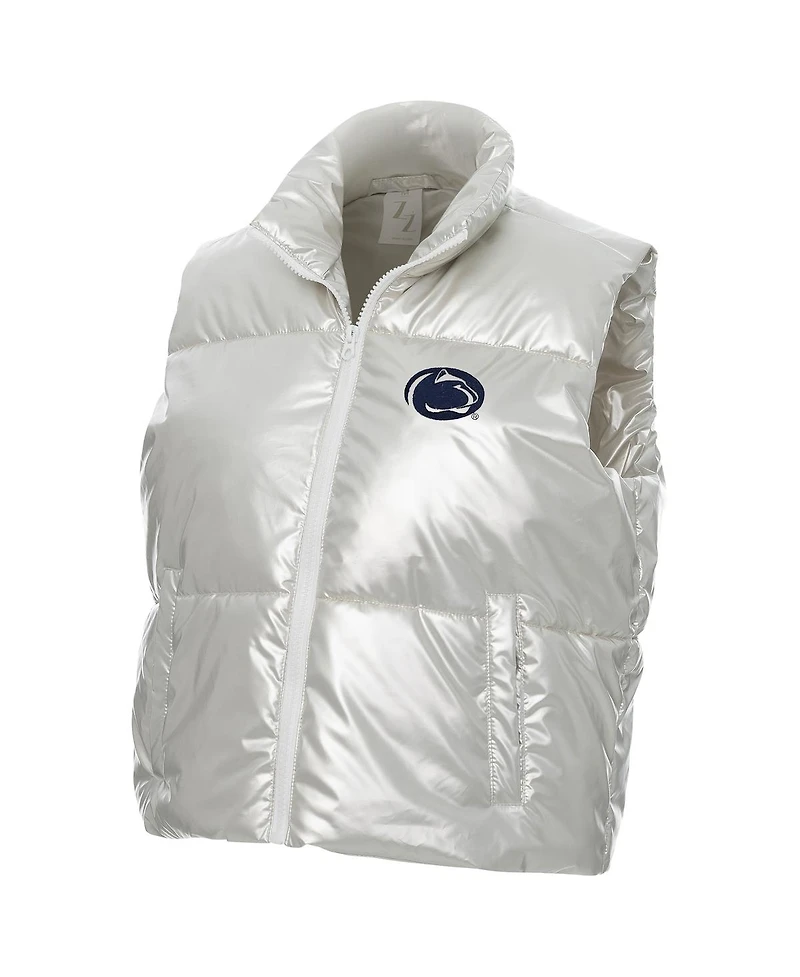 ZooZatz Women's Silver Penn State Nittany Lions Metallic Cropped Full-Zip Sleeveless Puffer Vest