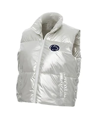 ZooZatz Women's Silver Penn State Nittany Lions Metallic Cropped Full-Zip Sleeveless Puffer Vest