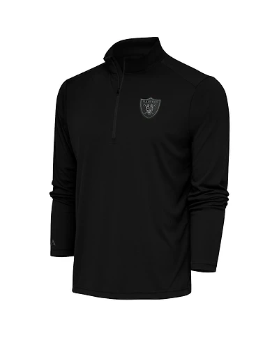 Antigua Men's Black Las Vegas Raiders Tonal Logo Tribute Quarter-Zip Pullover Top