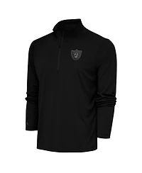 Antigua Men's Black Las Vegas Raiders Tonal Logo Tribute Quarter-Zip Pullover Top