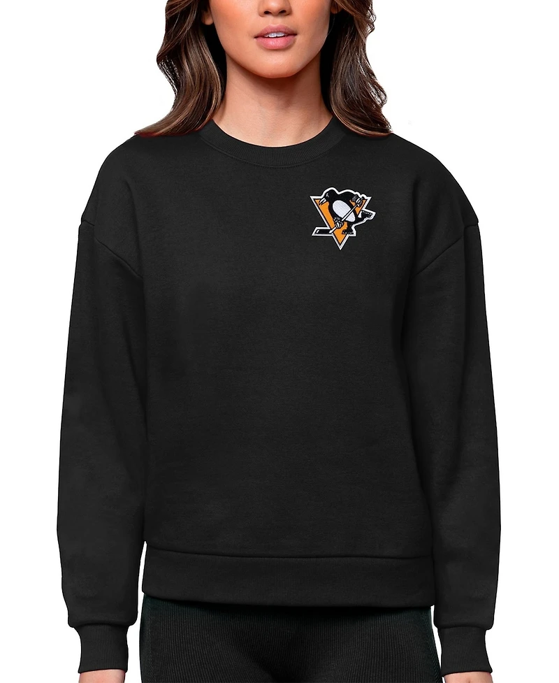 Antigua Women's Black Pittsburgh Penguins Primary Logo Victory Crewneck Pullover Sweatshirt