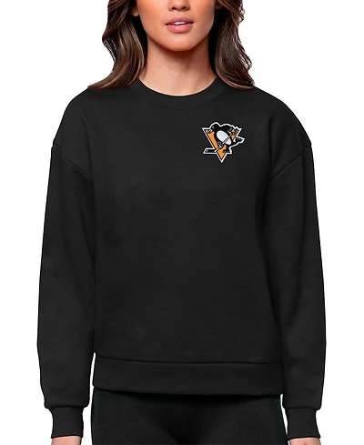 Antigua Women's Black Pittsburgh Penguins Primary Logo Victory Crewneck Pullover Sweatshirt
