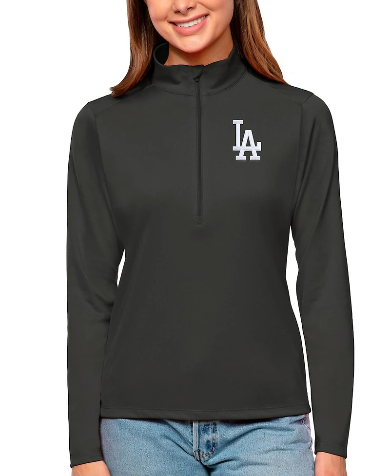 Antigua Women's Charcoal Los Angeles Dodgers Tribute Quarter-Zip Pullover Top