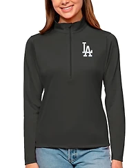 Antigua Women's Charcoal Los Angeles Dodgers Tribute Quarter-Zip Pullover Top