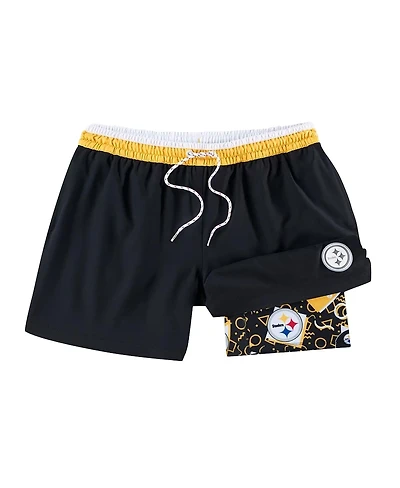 Chubbies Men's Black Pittsburgh Steelers The Secret Lined Swim Trunks