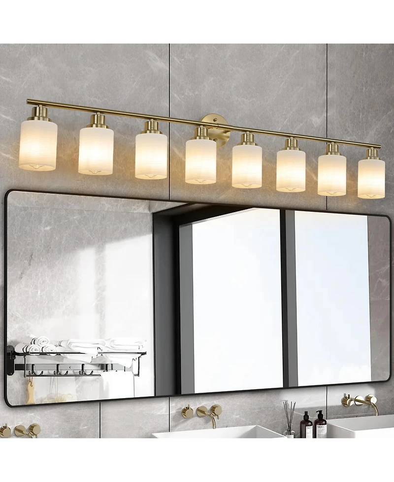 Busdays 52 Inch Modern 8 Light Vanity Wall Sconce with Frosted Glass Shades for Bathroom or Hallway Lighting No Bulbs