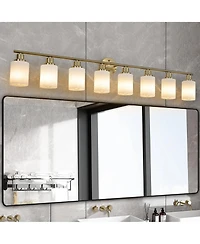 Busdays 52 Inch Modern 8 Light Vanity Wall Sconce with Frosted Glass Shades for Bathroom or Hallway Lighting No Bulbs