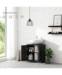 Sillysis 23.5 Inch Under Sink Bathroom Cabinet with Adjustable Shelf, Double Door Storage Organizer, Space Saving Vanity for Small Bathrooms