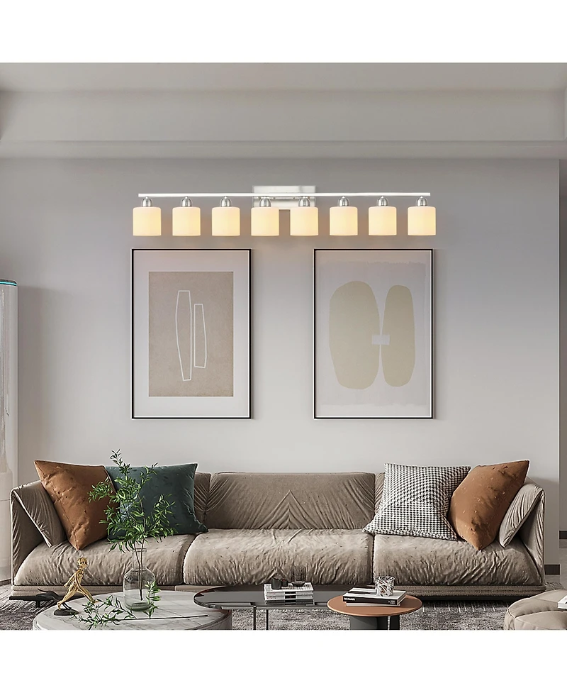 Busdays 52 Inch 8 Light Bathroom Vanity Light with Glass Shade Modern Wall Lights Over Mirror Farmhouse Sconce for Bedroom Living Room