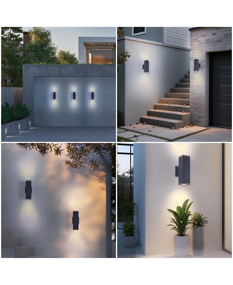 Busdays 2 Pack 12 Inch Modern Square Outdoor Wall Light Aluminum Cylinder Up Down Waterproof Exterior Light for Porch Patio Garage No Bulb
