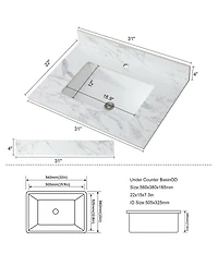 Sillysis 31/37/43 Inch Sintered Stone Bathroom Vanity Top with Rectangular Undermount Sink, 4 Inch Backsplash