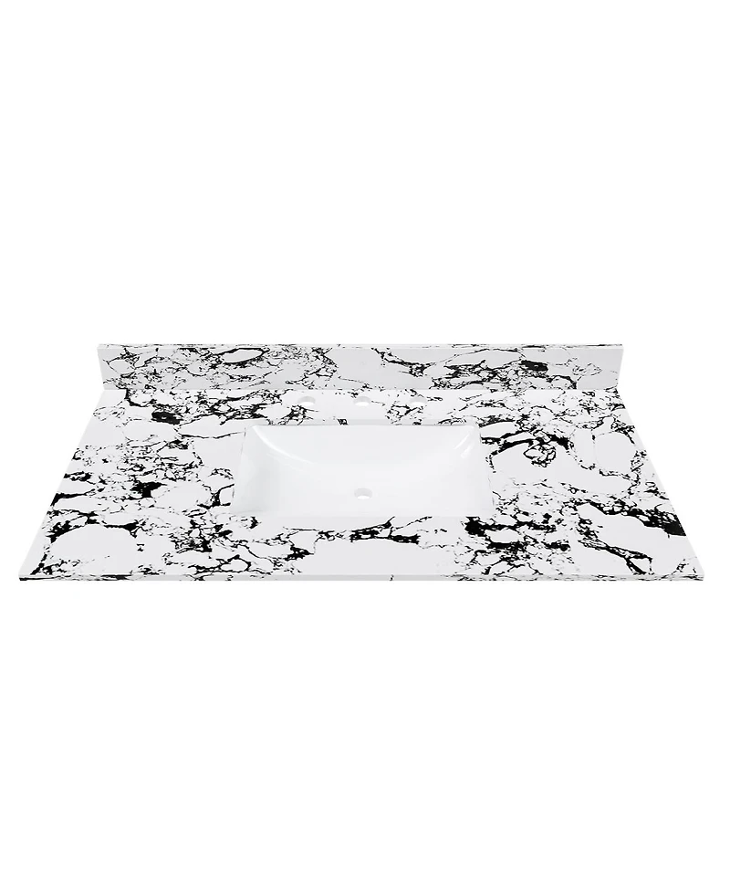 Sillysis 31/37/43/49 Inch Artificial Marble Bathroom Vanity Top with Rectangular Undermount Sink, Overflow, 4 Inch Backsplash, 3 Faucet Holes
