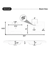 Sillysis 59 Inch Double Sink Resin Vanity Top with Rectangular Undermount Basins, Pre-Drilled 8-Inch Faucet Holes, Fits Standard Bathroom Cabinet