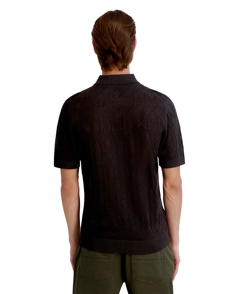 Karl Lagerfeld Paris Men's Open Weave Diamond Knit Polo Shirt