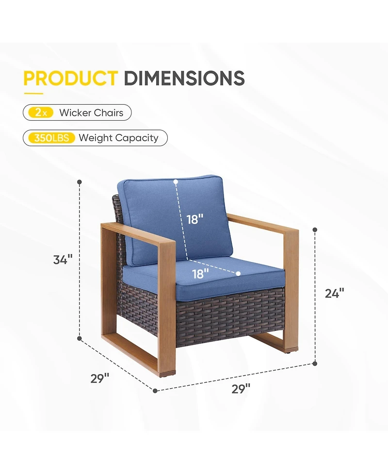 Pocassy Wicker Patio Chairs Set of 2,Oversize Outdoor with High Backrest Metal Armrest, All Weather Pe Rattan Seating