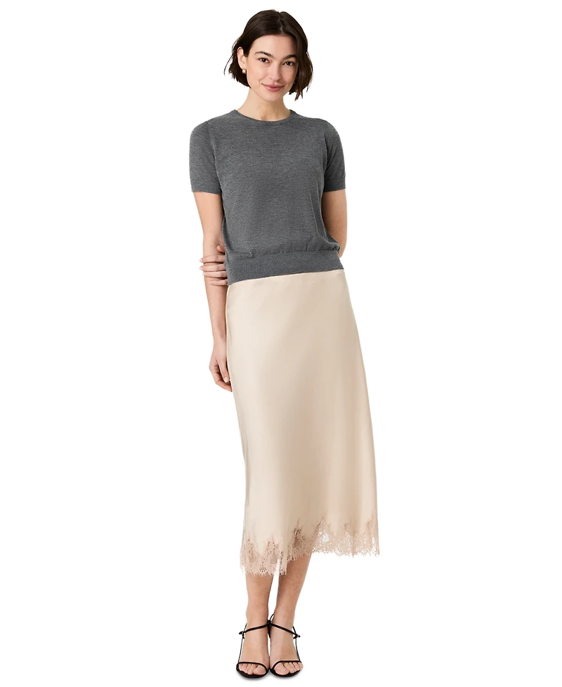 French Connection Women's Ennis Satin Lace Midi Skirt