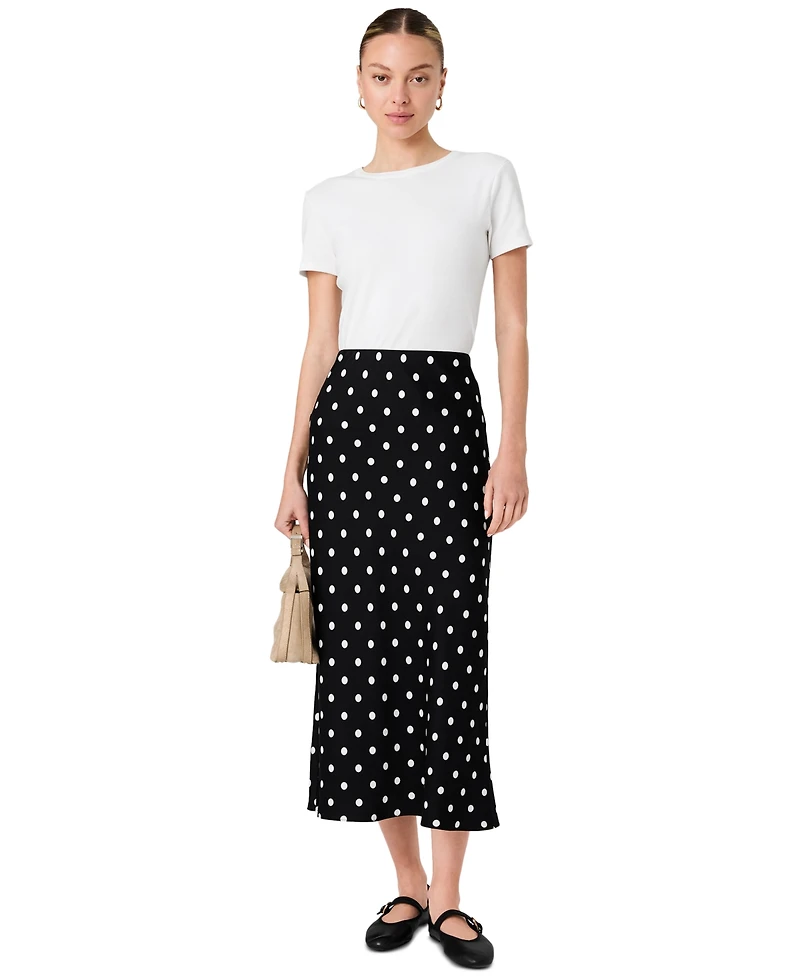 French Connection Women's Ennis Satin Polka Dot Pull-On Midi Skirt