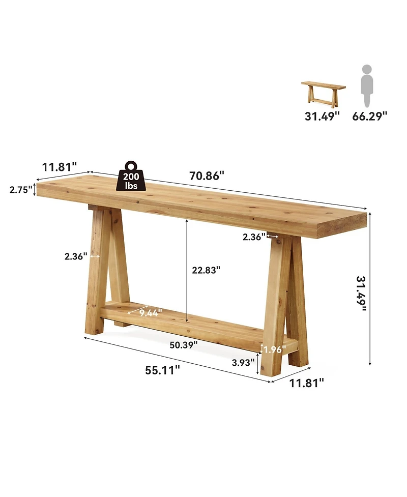 Slickblue Solid Wood Sofa Table with Open Shelves for Hallway or Entry