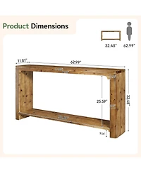 Slickblue Solid Wood Entryway Table 63 Inch with Double Storage Shelves
