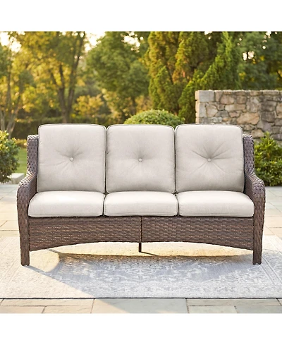 Pocassy Outdoor Patio Sofa Wicker 3 Seater Sofa, Rattan Couch with Deep Seat and Olefin Cushions, High Backrest, All-Weather for Balcony, Deck