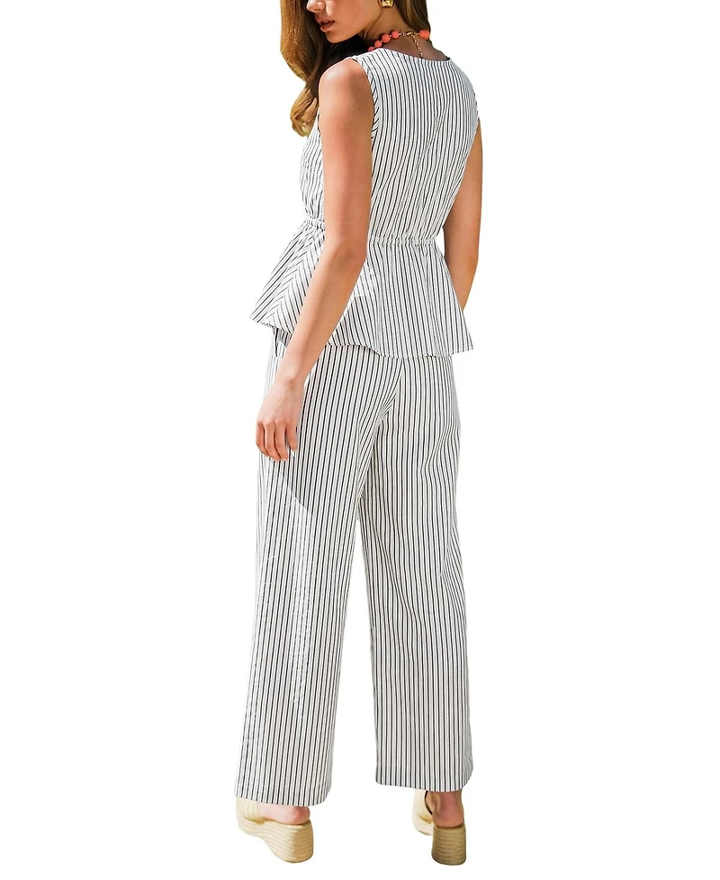 Cupshe Women's Striped Sleeveless Peplum Top and Wide-Leg Pants Matching Set