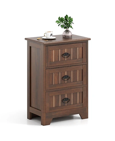 Gymax 3 Drawers End Table Nightstand Bedroom Storage Wood Slide