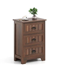 Gymax 3 Drawers End Table Nightstand Bedroom Storage Wood Slide