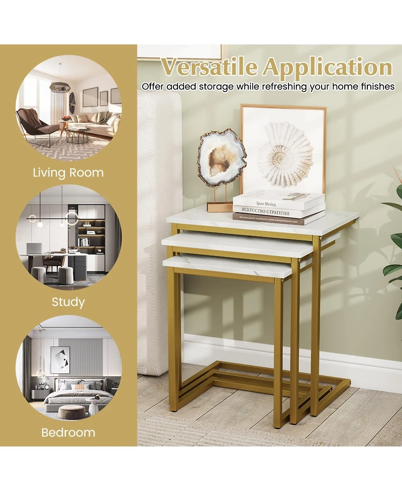 Gymax 3-Piece Nesting Coffee End Table Set Stacking Side Nightstand Living Room