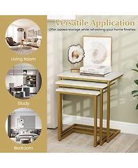Gymax 3-Piece Nesting Coffee End Table Set Stacking Side Nightstand Living Room