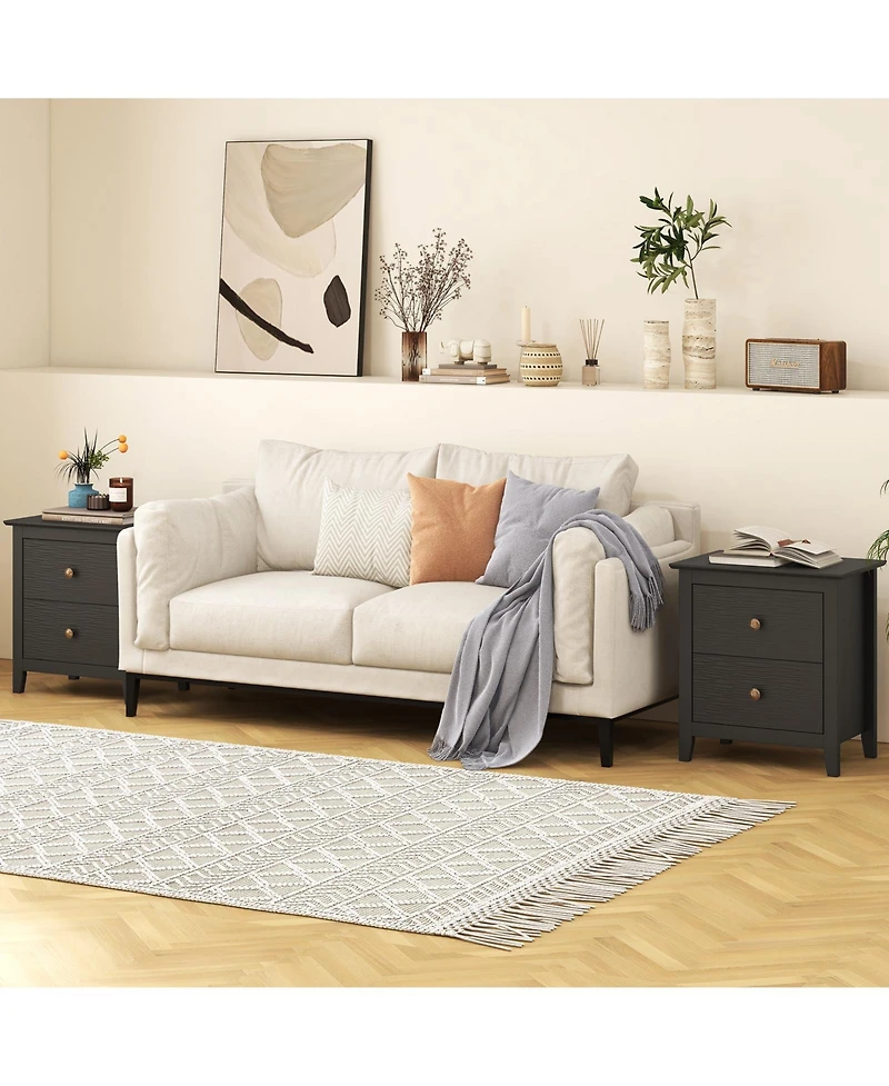 Gymax 2PCS Modern Nightstand w/ Storage 2 Drawers and Support Legs for Bedroom