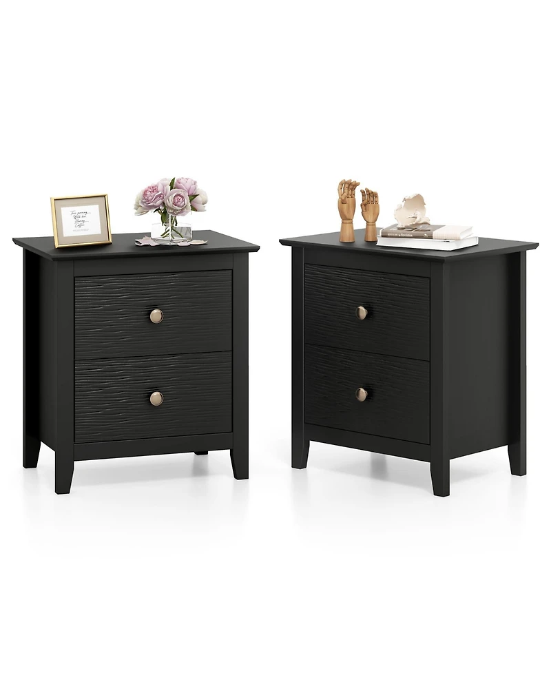 Gymax 2PCS Modern Nightstand w/ Storage 2 Drawers and Support Legs for Bedroom